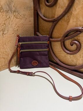 Dooney & Bourke Plum Nylon Crossbody with Leather Trim